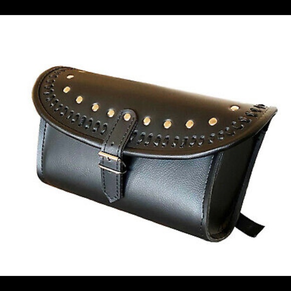 Motorcycle Genuine Leather PU Leather Tool Bag Front Rear Handlebar Fork Bag - Picture 5 of 5